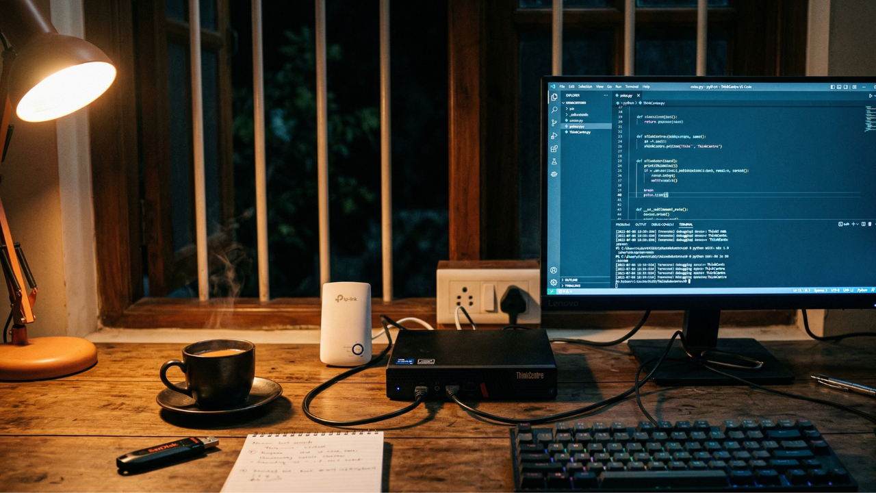 A homelab server setup with a ThinkCentre PC