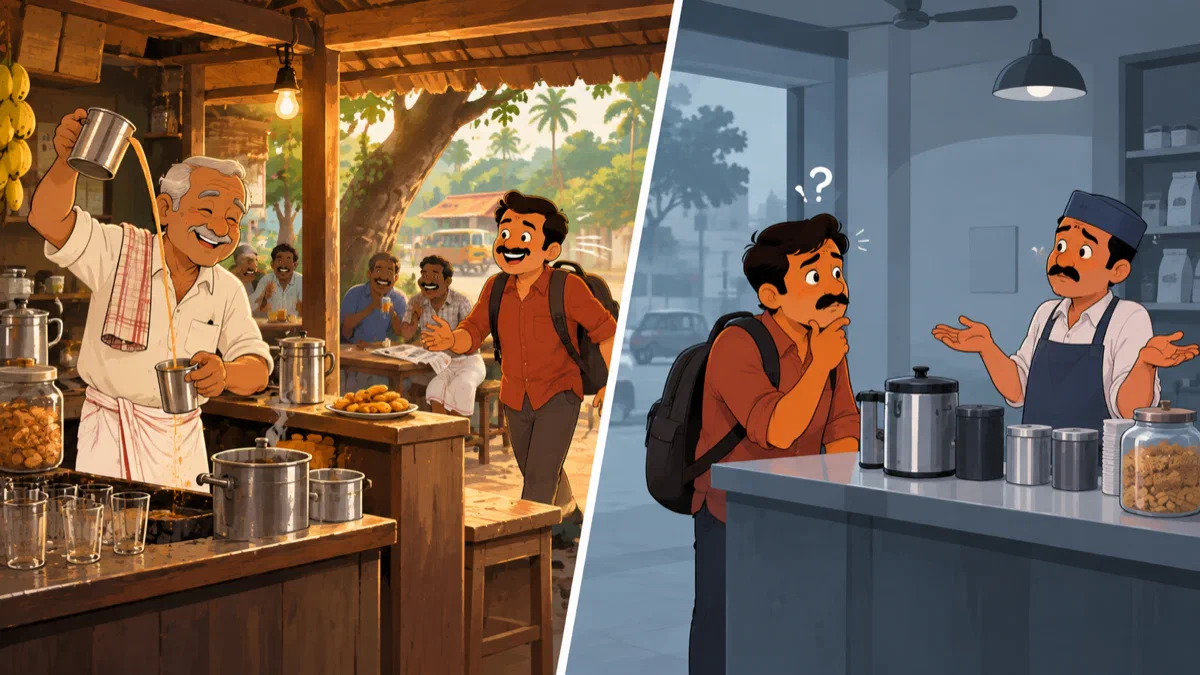 Two tea shops side by side: the regular shop where the order is already known, and a new shop starting from zero